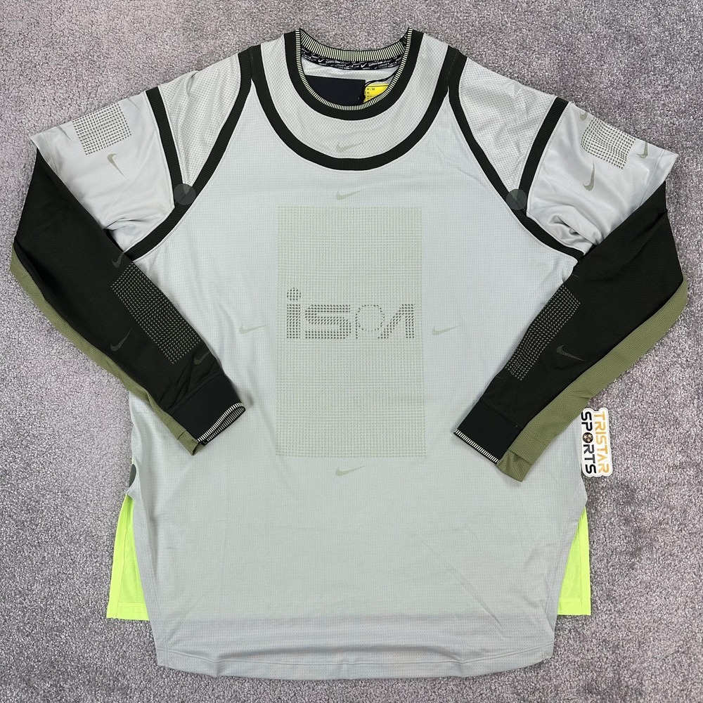 Nike iSPA NRG Shirt Medium Gray Black Volt Long Sleeve Running Alligator Flyknit